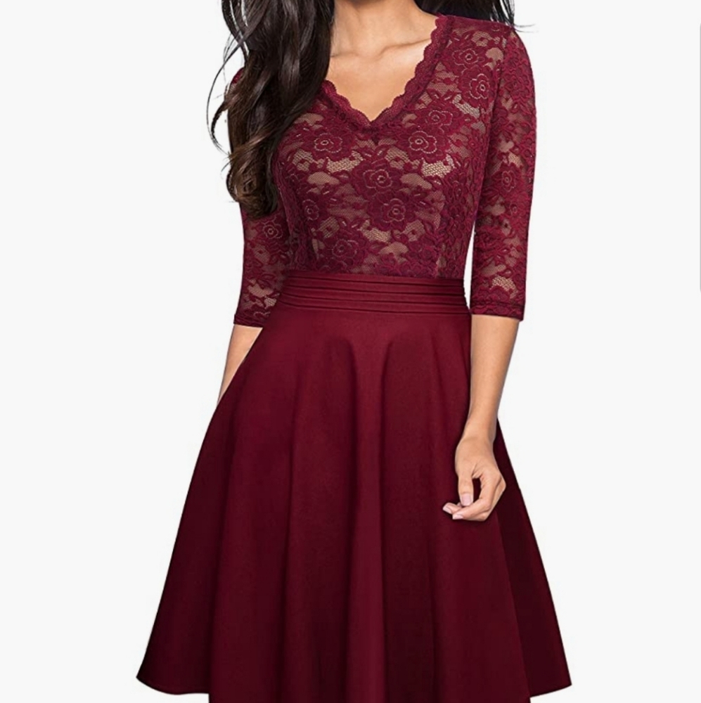 Vintage Wine Lace Reception bridesmaid Dress